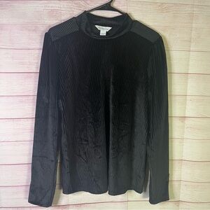 Liz‎ Claiborne Black Velour Mock Neck  Long Embellished Sleeve Top Size Large